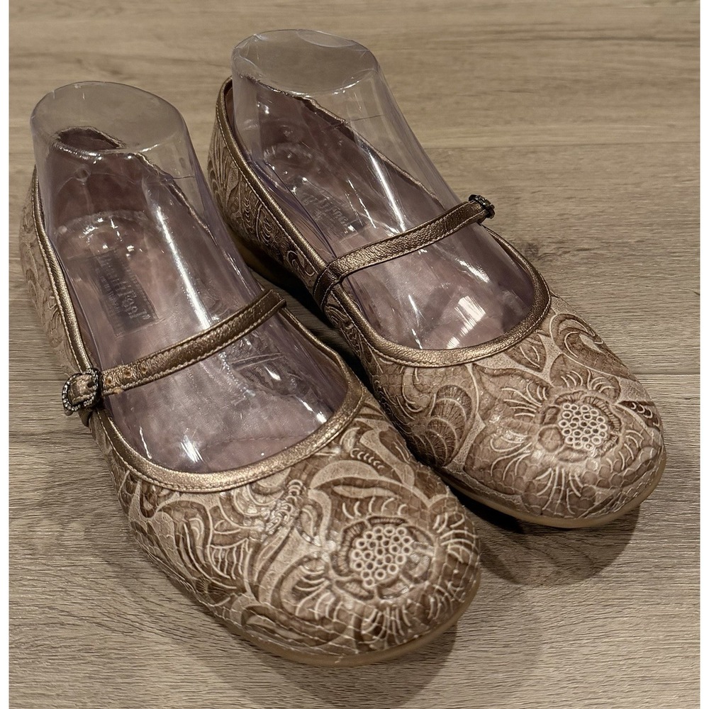GA2 BeautiFeel Brown Leather Embroidered Mary janes Flats Women's 39 (8-8.5 US)